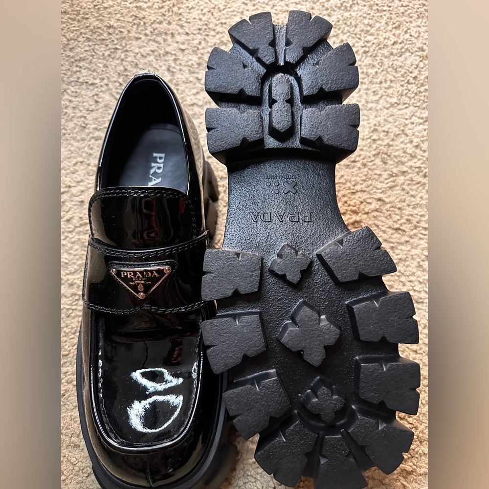 Prada Glossy Black Chunky Sole Loafers - Picture 3 of 5
